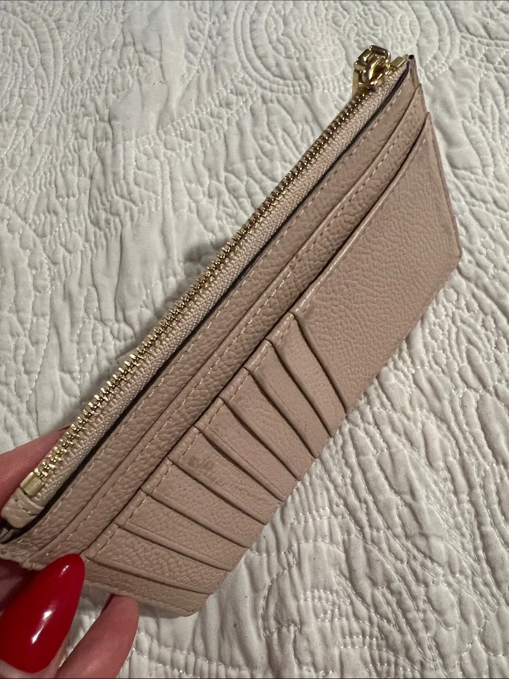 Michael Kors Pebbled Leather Card Case Wallet in Blush Taupe